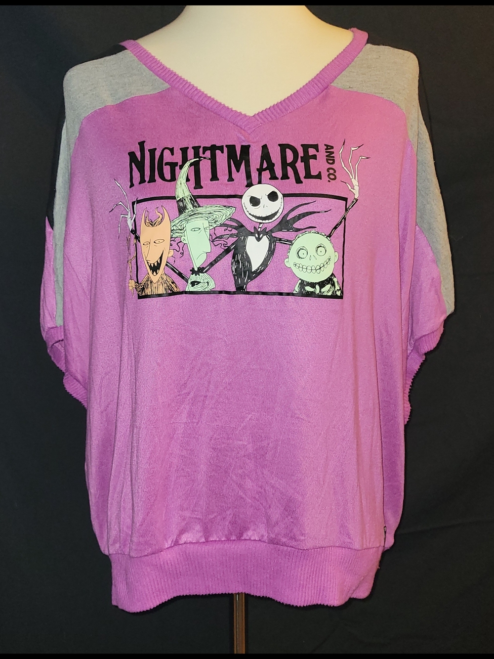 Disney Nightmare And Co. Pink and Gray V-Neck Sweater